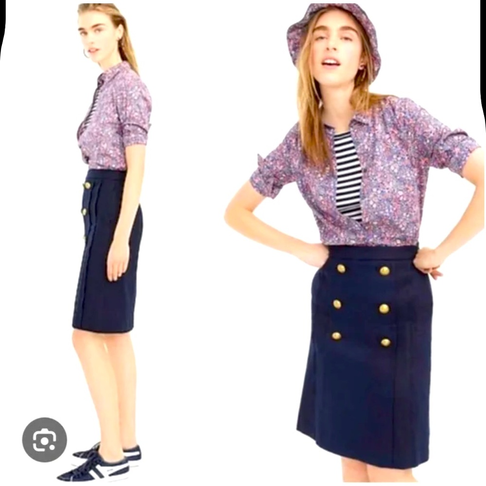 J. Crew  Pleat Front Linen Blend Sailor Skirt Navy